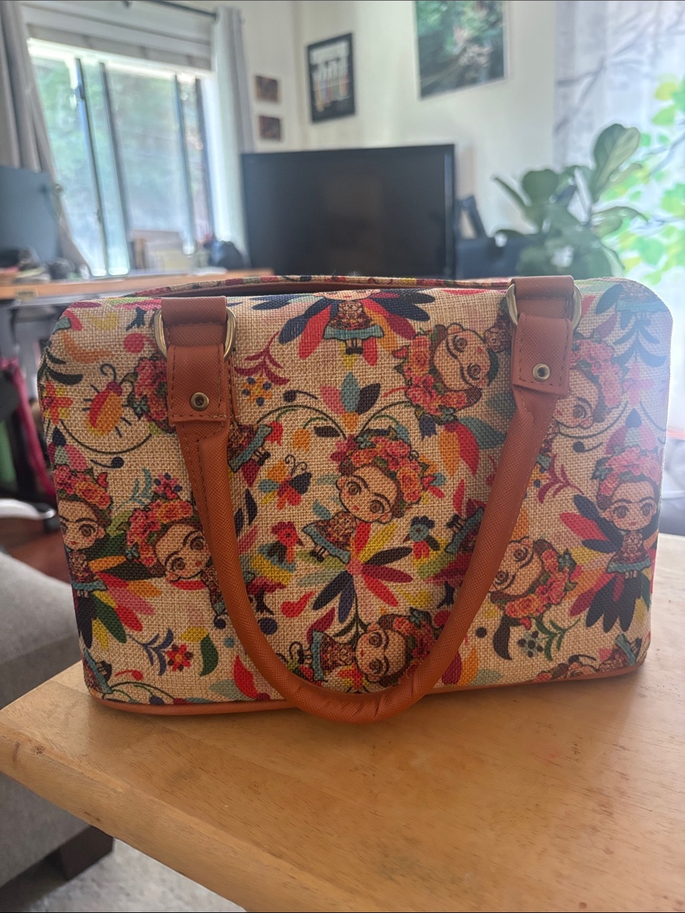 Frida Kahlo Inspired Floral Canvas Tote Bag in Multicolor